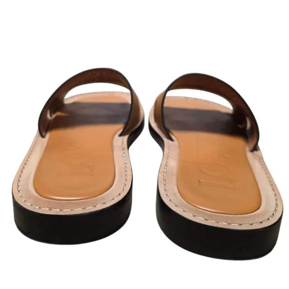 LOEWE Anagram Perforated Leather Slides Sandals Caramel - Size 10
